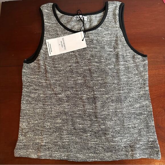 Bugzzi Ash Grey Black trim Crop Tank Top Sleeveless Small Summer Shirt - Picture 6 of 13